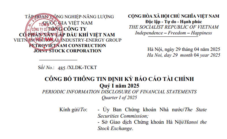 PVX Công bố thông tin Báo cáo tài chính hợp nhất quý I năm 2025
